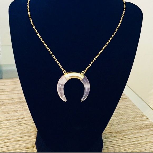 Jewelry - Rose Quartz Horn Crescent Necklace
